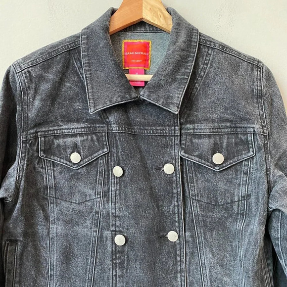 Isaac Mizrahi for Target Women's Medium Double Breasted Black Denim Jean Jacket - Picture 5 of 16